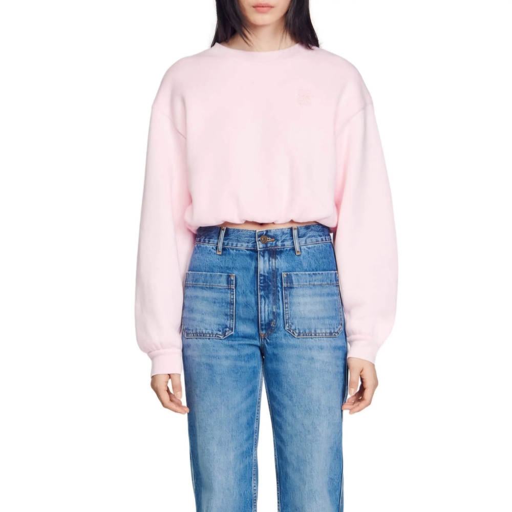 Sandro Paris 'Jiya' Light Pink Cropped Sweatshirt - Picture 12 of 12